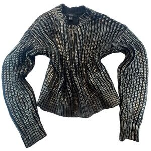 Forever 21 Women's Knit‎ Sweater Metallic Silver Black Long Sleeve Size S